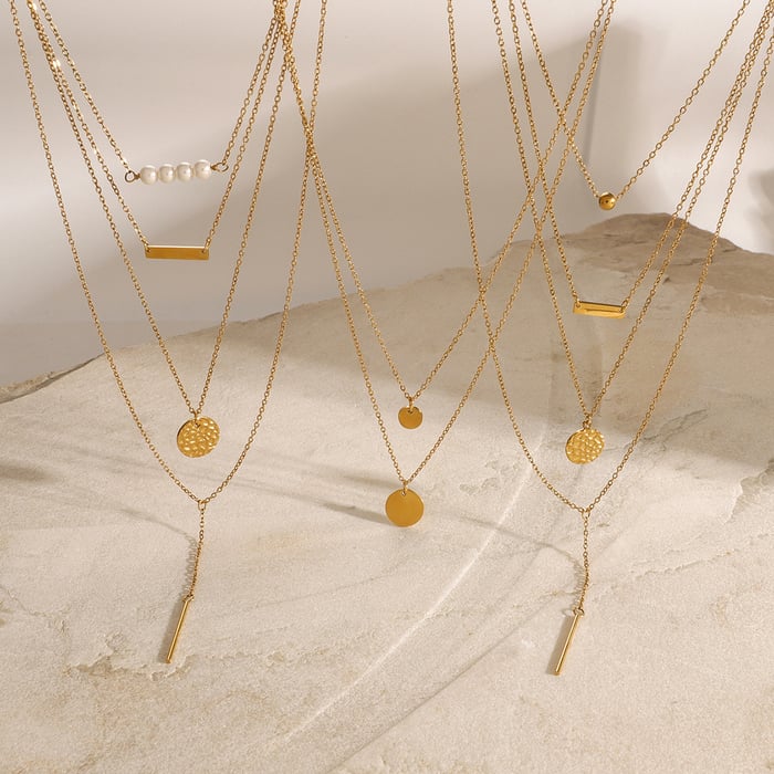 1 Piece Simple Series ins style Geometric Stainless Steel  Gold Color Women's Layered Necklaces 